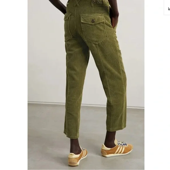 ALEX MILL Neil Cotton Corduroy Straight Leg Pants Olive Green Adjustable Waist 4 - Picture 2 of 15